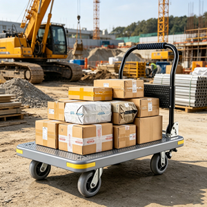 Chariot à plateforme pliable à quatre roues en plastique, capacité 1000 kg, portable et robuste, pour le déplacement de linge d'hôtel et de meubles - Product Image 1