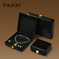 Boîte à bijoux de luxe en cuir PU noir avec fermoir doré, doublure en velours, pour collier, bague, pendentif, coffret cadeau souvenir