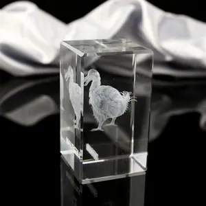 3D Laser Etched Crystal Glass Cube Animal Engrave Crystal Glass Block