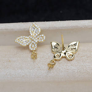 Accessoires de bijouterie DIY version coréenne, boucles d'oreilles à clous en argent S925 en forme de feuille de fleur, crochet d'oreille pour femme avec support vide pour perle - Product Image 4