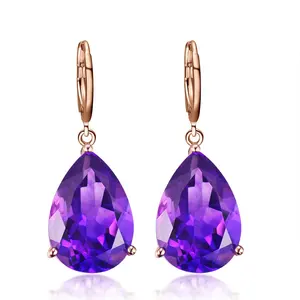India Custom Purple Crystal Pendant Tassel Earrings Women Hoop Brass Earring
