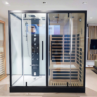 Sauna infrarouge lointain Premium pour 2 personnes à spectre complet avec thérapie au cèdre rouge et au sel pour le bien-être moderne