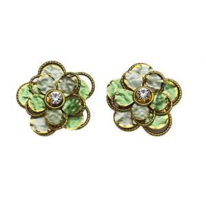 Pendientes de Moda con Diseño de Flor Verde en Acero Inoxidable 316L con Baño de Oro PVD y Cristal en el Centro para Mujer - Product Image 1