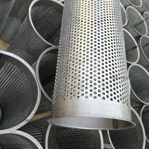 Gran oferta, filtro de malla metálica perforada cilíndrica/filtro de malla metálica perforada de acero, filtro de orificio redondo