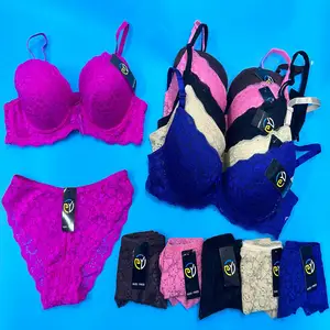 Conjunto de sutiã e calcinha flexível de renda bordado confortável para mulheres tamanho 36-46 modelo CG115 de 1,68 dólares com cores