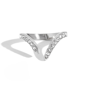 <b>Open</b> <b>Ring</b> With White Diamond Lines Geometric Stainless Steel Women's Jewelry Gift Pave Setting - Product Image 5