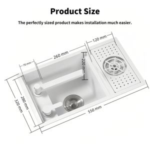 Wastafel Bar <span class=keywords><strong>Mini</strong></span> YEETE Putih - Wastafel Tunggal Kompak dengan Pembersih Cangkir Tersembunyi untuk Kedai Kopi dan Pulau Dapur - Product Image 3