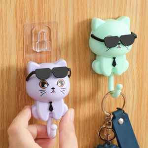 Porte-manteau en plastique auto-adhésif en forme de chat, 1 pièce, pour rangement de porte murale, outil en métal, sac à clés décoratif pour chambre à coucher - Product Image 4