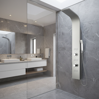 Panneau de douche de luxe haut de gamme avec commandes ON/OFF indépendantes, buse intégrée incurvée, sortie cascade et douchette rectangulaire