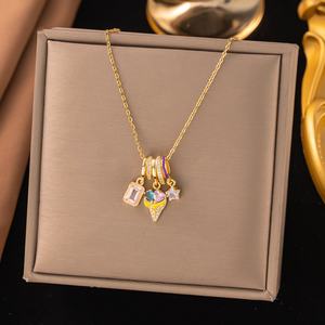 Custom French Style Light Luxury Enamel Drip Glazed Color Diamond Tassel Micro Inlaid Necklace, Fashionable, <b>Sweet</b> and High-end - Product Image 1
