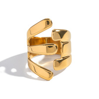 Bague en acier inoxydable avec design d'ouverture de graine de melon asymétrique simple bijoux de conservation des couleurs assortis Style tendance