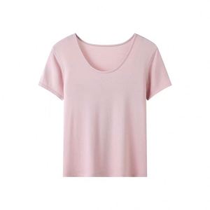 Camiseta Corta Sexy de Verano para Mujer, de Color Sólido, de Seda/Algodón, con Hombros Descubiertos, Cuello Redondo, Corte Regular, Manga Corta, Básica - Product Image 3