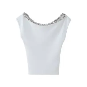 PB & ZA kadınlar düz pin Tank Tops ile 2024 yaz yeni moda topu Vintage Backless kadın Camis Chic Tops