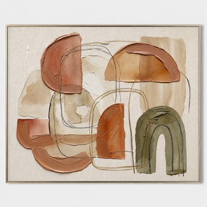 Arte Abstracto Pintado a Mano sobre Lienzo, Pintura al Óleo, Formas Geométricas, Tonos Cálidos Tierra, Enmarcado, Decoración de Interiores - Product Image 2