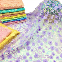 Tissu polyester brodé découpé au laser à fleurs 3D, 30 couleurs, sequins 3 mm RXF2384, pour textile de maison, filles et garçons