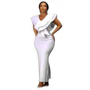 H & D新款非洲礼服白色晚礼服，为女性紧身长袍女士紧身礼服