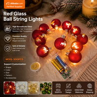 Guirlande lumineuse à boules de verre rouge en borosilicate, à piles, pour décoration de Noël et de la maison, vente en gros, fabricant OEM, sans plomb