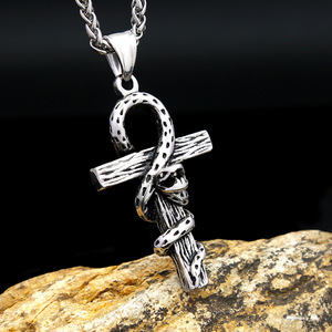 yunnique Anka Scepter <b>Cross</b> Stainless Steel Necklace Retro Snake Pendant Men Women Fashion Jewelry - Product Image 1