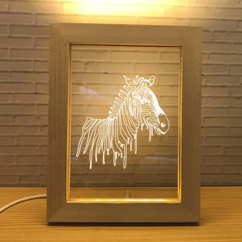 Marco de fotos de madera LED 3D acrílico luz nocturna con enchufe USB