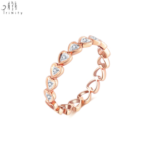 Anillo Apilable de Oro Rosa de 18K con Diseño de Corazón Hueco de Media Eternidad, Anillo de Diamantes Naturales Reales, Regalo de Cumpleaños para Chicas - Product Image 4