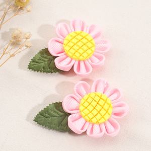 Barrettes à cheveux personnalisées pour enfants, motif dessin animé tournesol marguerite, faites à la main en tissu, accessoires mignons, vente chaude - Product Image 3