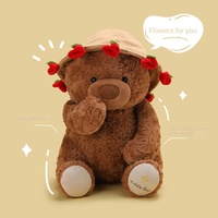 Buket bunga mawar 2 in 1 hadiah Hari Valentine boneka beruang Teddy mainan mewah lembut beruang merah muda lucu dengan mawar