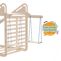 Lit de sol Montessori moderne 6-en-1 pour tout-petits avec toboggan, mur d'escalade, balançoire, bureau et tableau noir en contreplaqué de bouleau massif 200x100cm pour chambre OEM