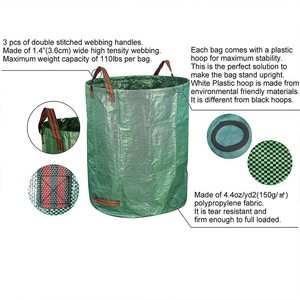 50l-500l đóng mở <span class=keywords><strong>PP</strong></span> dệt lá Túi tái sử dụng chất thải vườn Túi với gia cố xử lý - Product Image 2