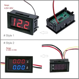 Voltímetro de CC de 100V y 10A, amperímetro, azul y rojo, LED, Amp, medidor de voltios Digital Dual, medidor de voltaje de 4,5 V a 30V