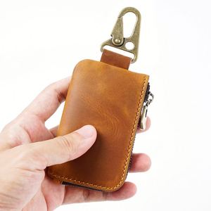 Cases Cowhide Leather Keychain <b>Men</b> Women Holder Organizer <b>Pouch</b> Split Car Wallet Housekeeper Key Case Mini Card Bag - Product Image 5