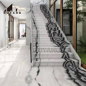 QUYANG kapalı Villa kapalı dekorasyon doğal taş zemin beyaz mermer plakalar merdiven için beyaz siyah çiçek