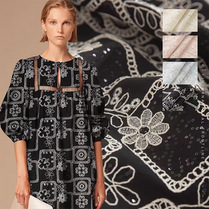 Tissu en denim 100% coton NAIS, dernier modèle, doux, noir, marine, <span class=keywords><strong>blanc</strong></span>, motif de petites fleurs brodées, pour robes de mariage et de fête - Product Image 3