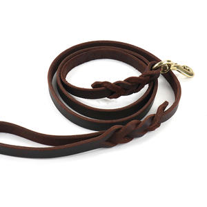 Correa de cuero de vaca trenzada duradera de lujo para entrenamiento de mascotas, correa de cuero para perros con gancho de presión de latón - Product Image 2