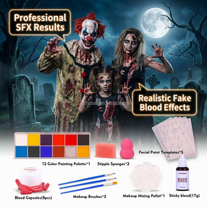 VANERIA - Paleta de Pintura Facial y Corporal de 12 Colores, Kit de Maquillaje SFX con Cápsulas de Sangre Adhesivas, Plantillas y Pinceles para Disfraces de Halloween - Product Image 1
