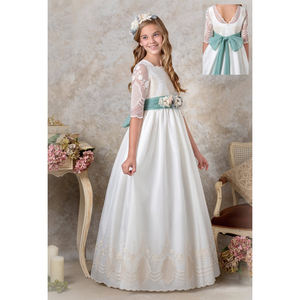 בנות אלגנטיות שמלה ראשונה עם חגורת תחרה באיכות גבוהה חצי שרוולים ילדים ילדים שמלות רשמיות ארוכות לחתונה - Product Image 5