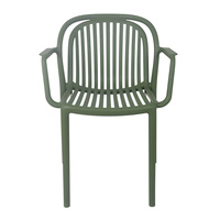 Fauteuil en plastique PP monobloc vert, dossier incurvé à lattes verticales, empilable, pour salle à manger, café en plein air, terrasse, restaurant