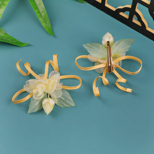 26 New Original Ancient Style Handmade Silk <b>Flower</b> Yellow Hanfu Headdress Anti-Gravity Hair Clip <b>Sweet</b> Makeup Styling - Product Image 4