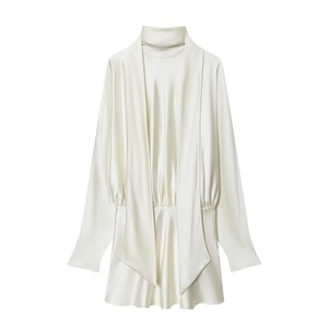 Vestidos Cortos Elegantes y Modernos para Mujer, con Textura Similar a la de la Seda y Adornados con Bufandas - Product Image 2