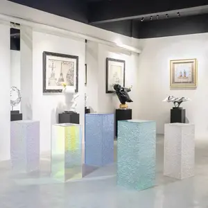 Toko pakaian transparan rak Display pola batu bergaris warna akrilik dekorasi lantai rak Display dasar