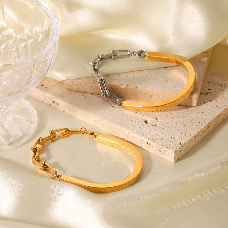 G3920 Wholesale Stainless Steel U-shaped Horseshoe Half Chain Bracelet  Bangles Fashion Jewelry Bangle for Women