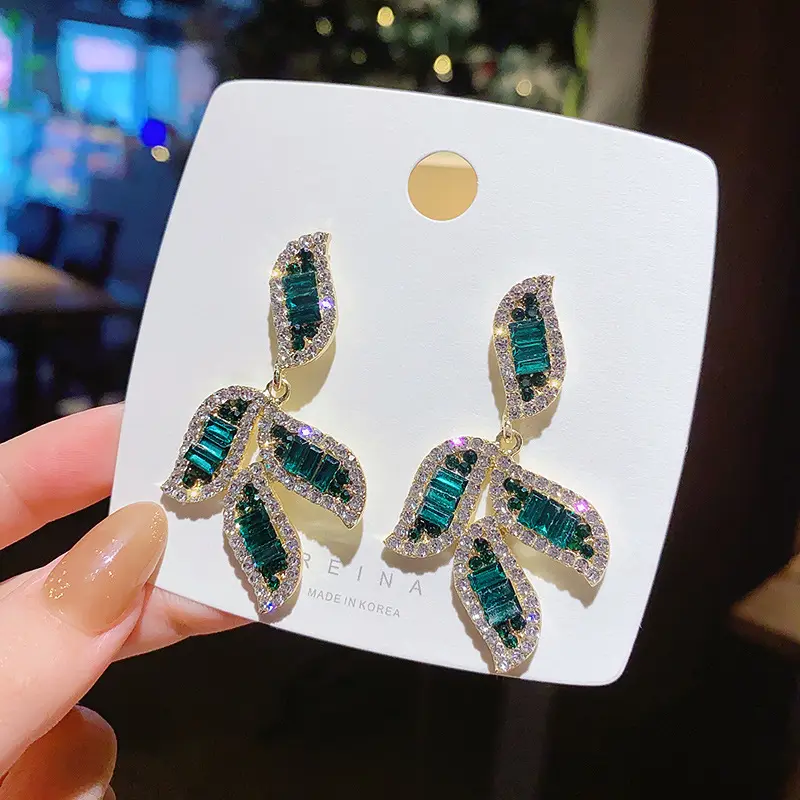 Marquise Shape Emerald Diamond Earring Tiny Gemstone Cluster Earring Color Clarity Diamond Stud Earring