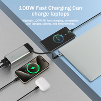 Vente en gros de banque d'alimentation en alliage d'aluminium 20000mAh 100W câble rétractable de type C affichage LED GaN Tech station d'alimentation portable certifiée