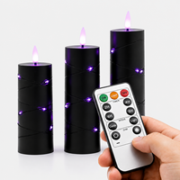 Décoration de fête à domicile : Lot de 4 bougies LED sans flamme noires pour Halloween avec télécommande, lumières violettes effrayantes pour maison hantée (OEM)