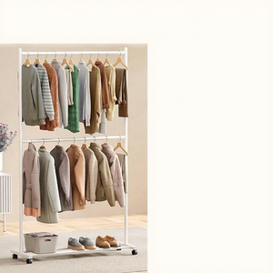 Perchero metálico de doble nivel con ruedas, organizador de almacenamiento minimalista para sala de estar - Product Image 4
