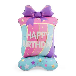 Украшения HBD на день рождения, воздушный шар в форме подарочной коробки с бантом