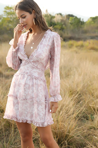 Vestido Largo de Gasa para Mujer al por Mayor, Nuevo Estilo Informal, Estampado Floral, Cuello en V, Manga Larga, Vestido con Estampado Digital - Product Image 6