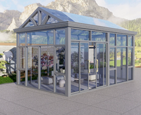 Véranda de villa autoportante en alliage d'aluminium et verre, design moderne, pour patio, avec moulures de toit incliné et verre trempé, à monter soi-même