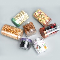 Stock d'usine disponible : Bouteille en plastique PET transparente ronde de 500 ml, à large ouverture, avec double couvercle, vide, pour aliments, bonbons, gâteaux et biscuits
