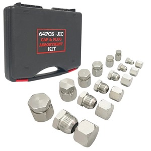 Hydraulique JIC 37 °   Kit de raccords et bouchons évasés 64 pièces en acier au carbone, ensemble d'outils de raccordement de flexibles hydrauliques métriques - Product Image 1