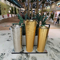 Pots de fleurs modernes et durables en acier inoxydable, jardinières dorées de luxe pour la maison et le jardin, avec lumières LED, grandes jardinières d'intérieur brossées